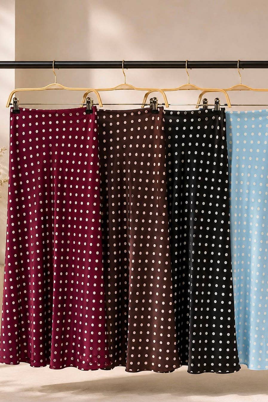 Burgundy Slip Skirt with Polkadots