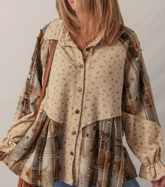 Oatmeal Plaid Floral Top